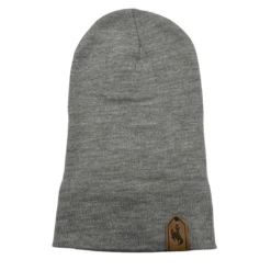 Wyoming Cowboys Leather Patch Knit Beanie – Heather Grey -Wyoming Sportswear 62847 2
