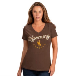 Wyoming Cowboys Women’s Run V-Neck S/S Tee – Brown