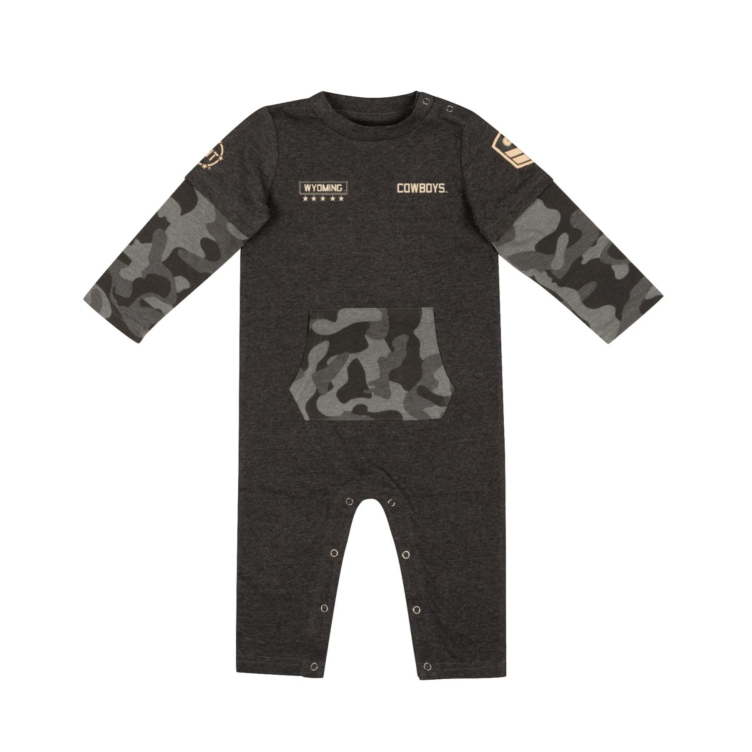 Wyoming Cowboys OHT Infant Ripcord Romper – Black/Camo 1 Wyoming Cowboys OHT Infant Ripcord Romper – Black/Camo