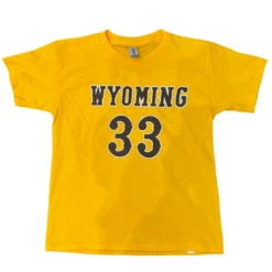 Wyoming Cowboys Graham Ike #33 Jersey Youth S/S Tee – Gold